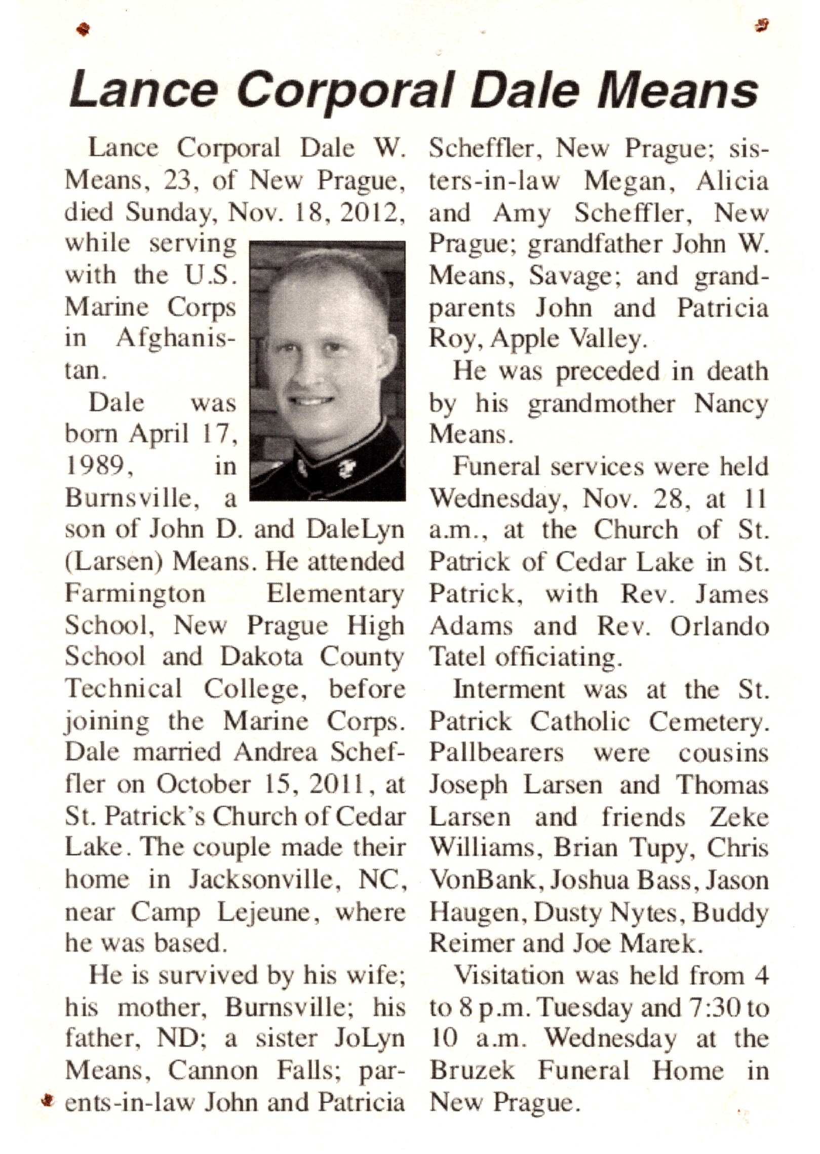 MARINE LCPL DALE W. MEANS